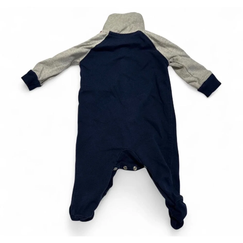 Ralph Lauren Baby Boy Navy Gray Red Stripe Footed Coverall Mock Neck 3M 60
